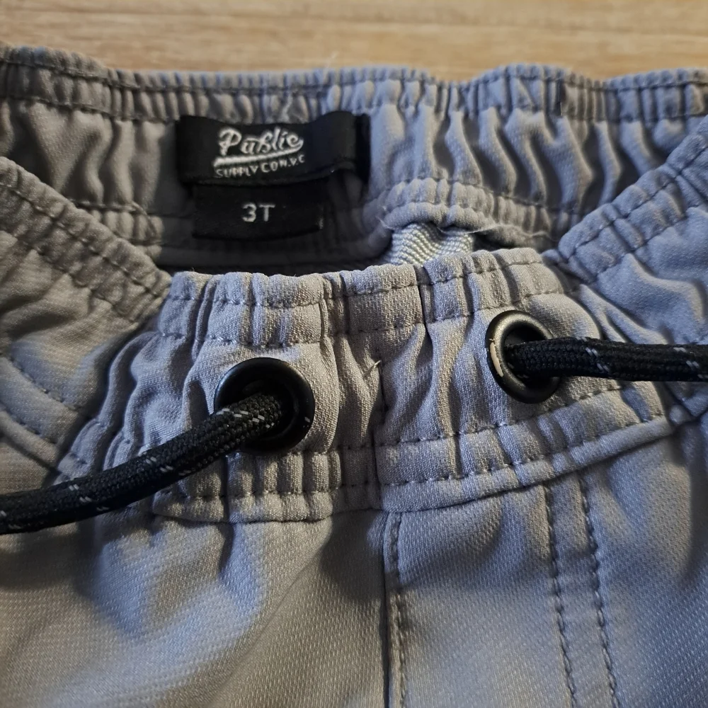 Public Supply Co. Kid's Gray Cargo Pants Drawstring Elastic Waist Ankles Size 3T